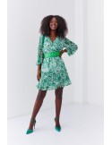 Chiffon dress with a wide belt, green FG636 - Online store - Boutique